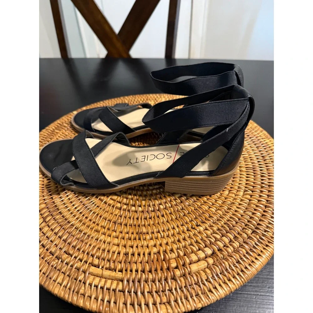 Sole Society Womens Black Elastic Ankle Strap Low Block Heel Sandals Size 10M